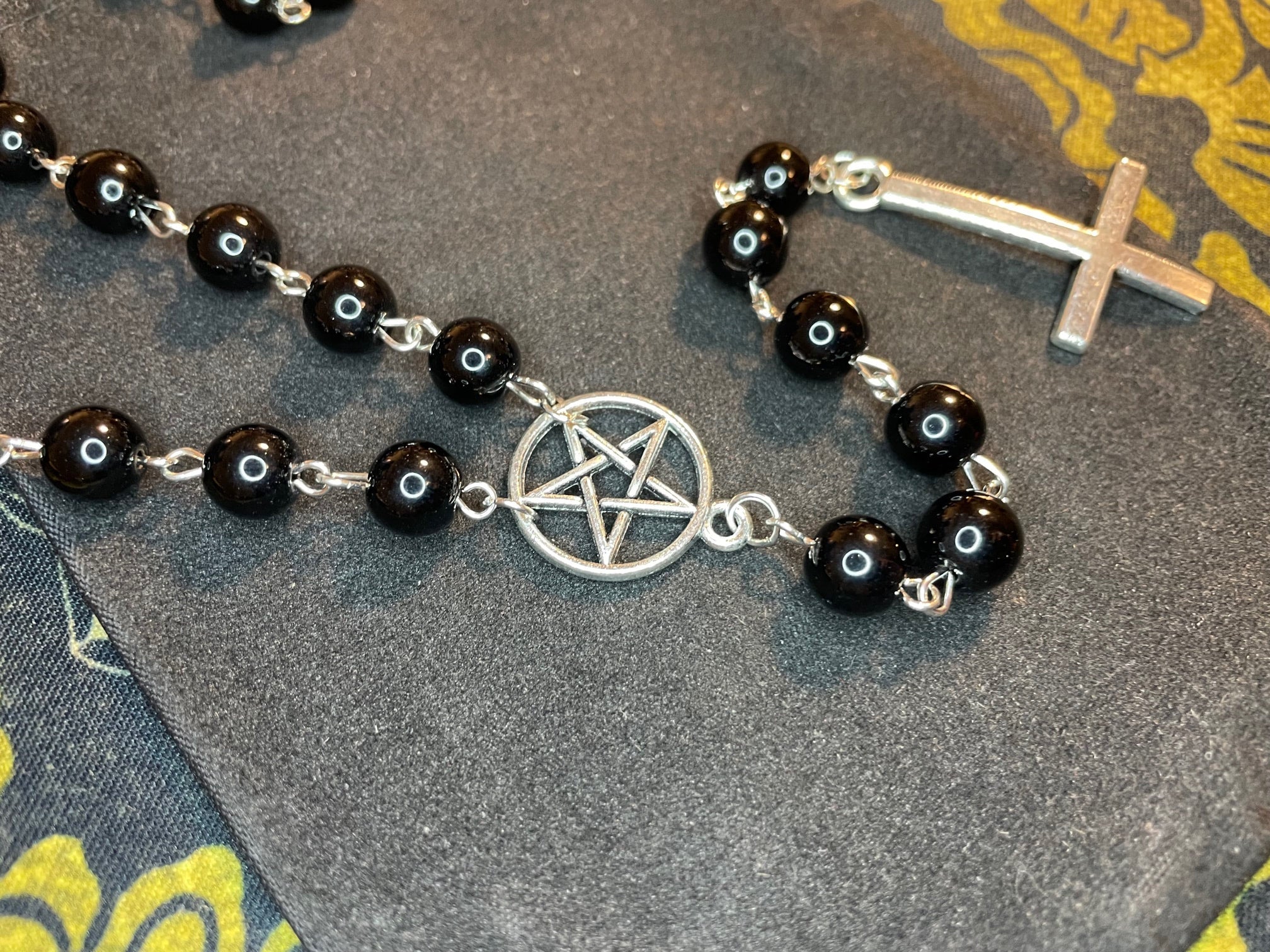 Satanic Rosary Inverted Pentagram Upside Down Cross Pendant