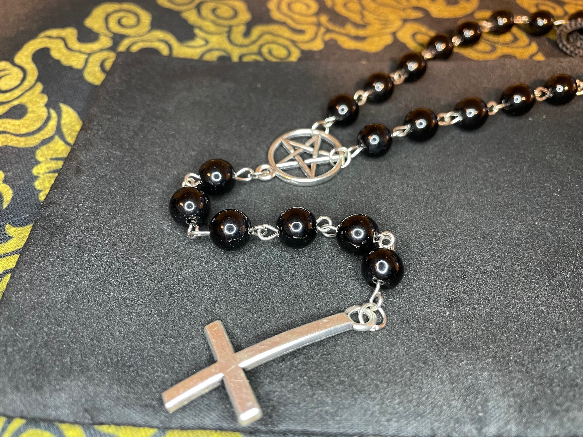 Black Gothic Rosary Inverted Cross Charm Satanic Devil Pendant Necklace  Jewelry