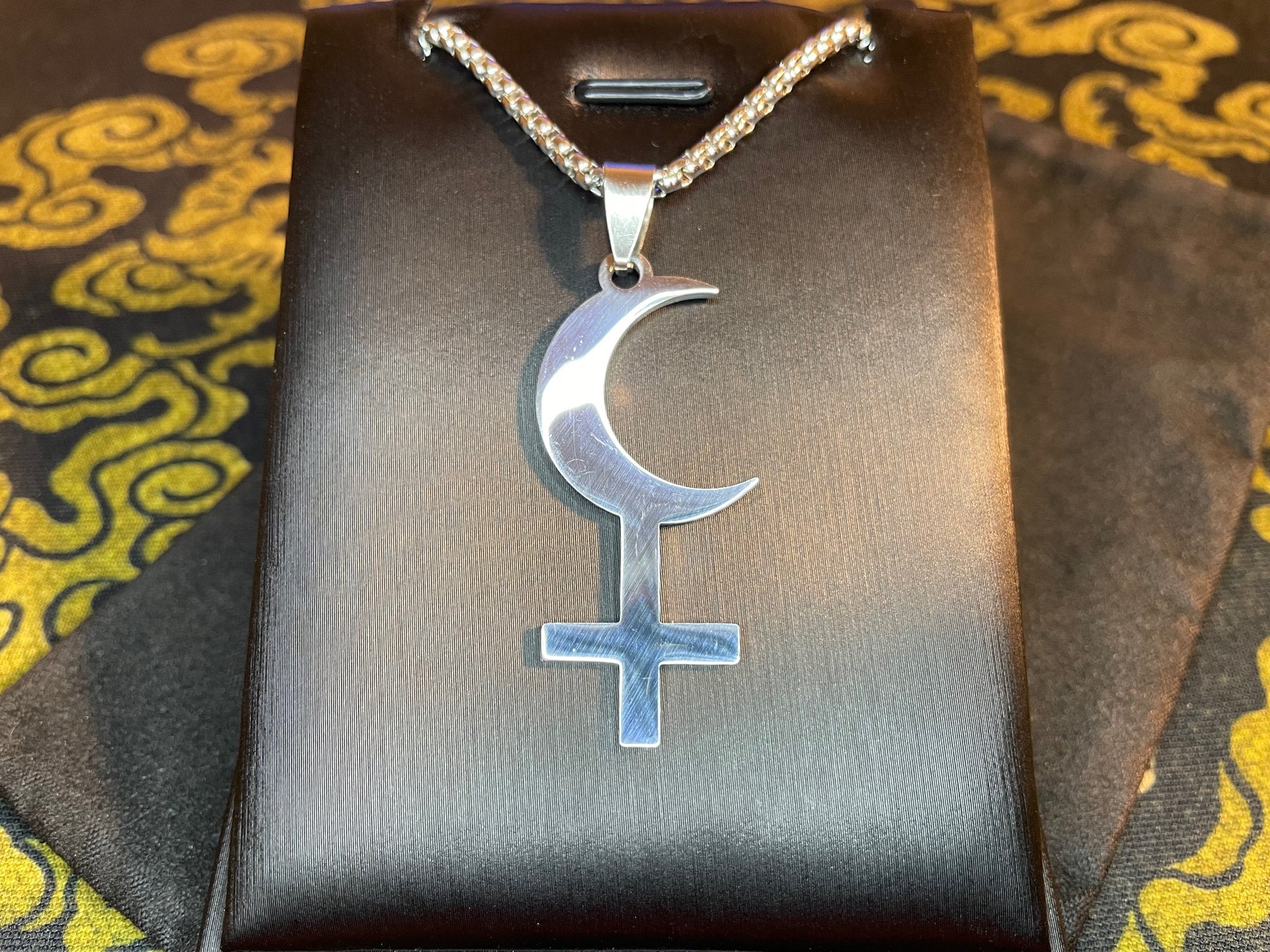 Lilith Symbol Crescent Moon Inverted Upside Down Cross Stainless