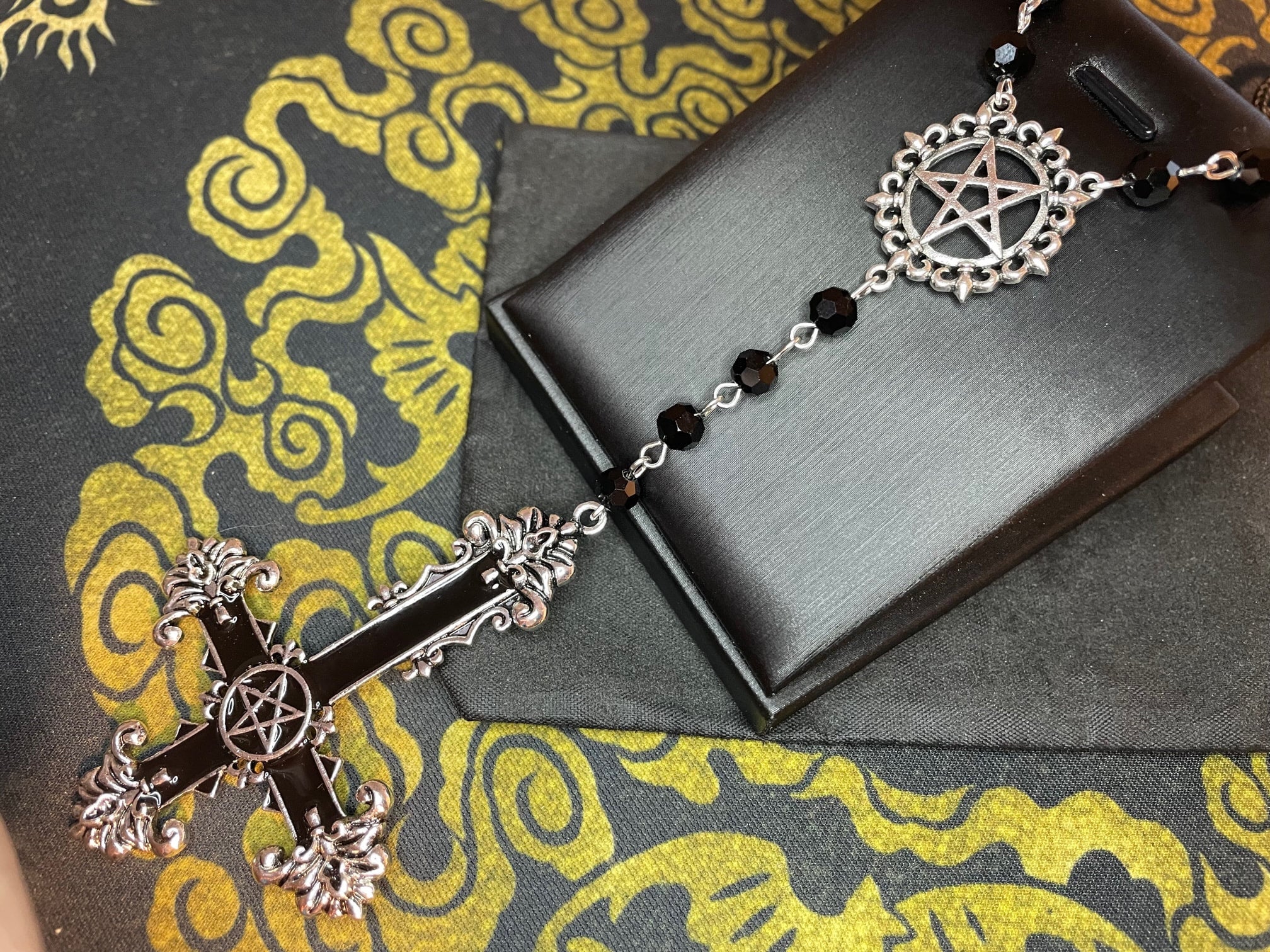Ettika Black Wood Beads Rosary Necklace Gothic Cross NWT | eBay